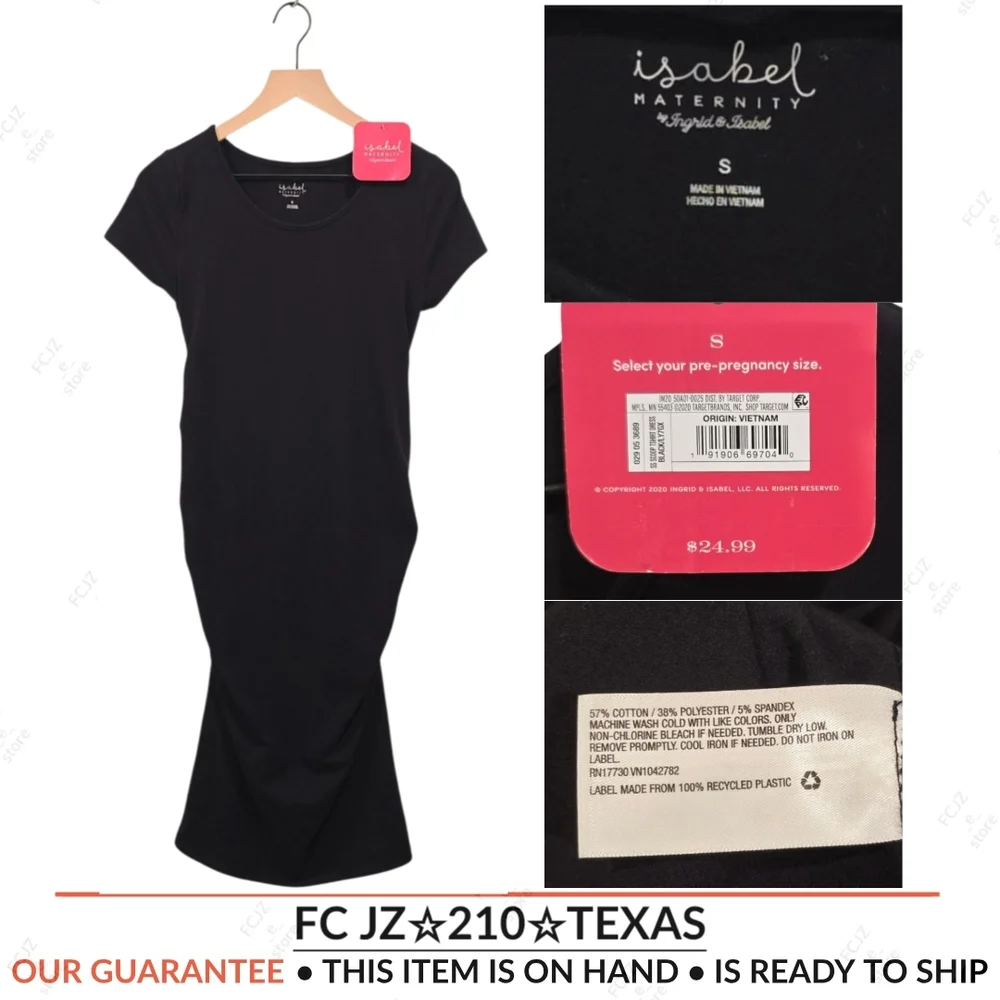 Isabel Maternity, Women's Short Sleeve T Shirt Maternity Dress, Black Small, NWT - Picture 1 of 9